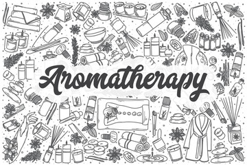 Fototapeta premium Hand drawn aromatherapy vector doodle set.