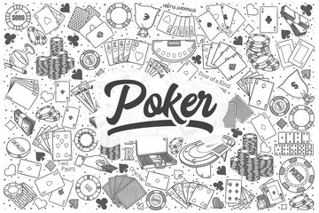 Hand drawn poker vector doodle set.
