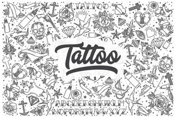 Fotobehang Hand drawn tattoo vector doodle set. © drawlab19