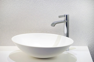 Bathroom interior sink with modern design. Interior of bathroom with washbasin and faucet