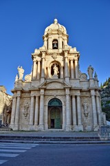 Fototapeta na wymiar Facade of San Bartolomeo Church, Scicli, Ragusa, Sicily, Italy, Europe