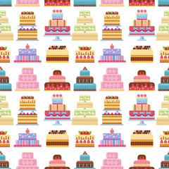 Cake pie tart Happy Birthday cartoon seamless pattern background vector illustration.