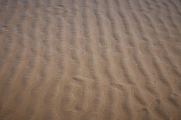 Closeup of sand pattern of a beach .