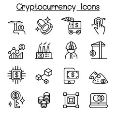 Cryptocurrency , Blockchain & ICO icon set in thin line style