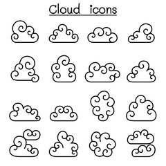 Curl Cloud icon set in thin line style