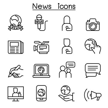 News icon set in thin line style