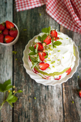 Green spinach cake with strawberry
