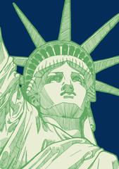 Liberty statue face in New York City, United States of America drawing - 4th of july illustration