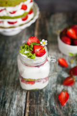 Green spinach cake with strawberry