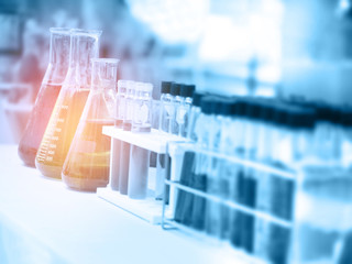 colorful chemical substance in the clear test tube and flask