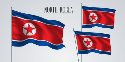 North Korea waving flag set of vector illustration
