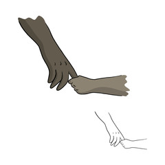 hand of african american person holding a child vector illustration sketch doodle hand drawn with black lines isolated on white background