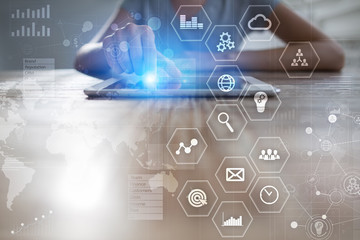 Business concept background. Virtual screen with empty space for text. Internet and technology.