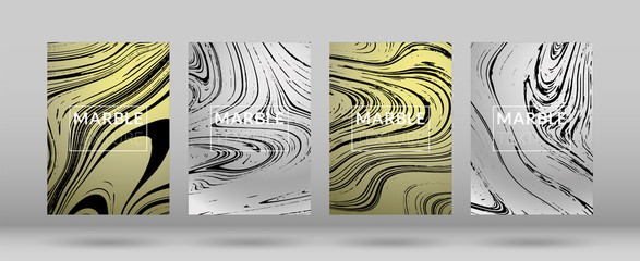 Fototapeta na wymiar Set of Covers with Gold Marble Texture. Gradient Vector Marble. Marble Textured Cool Cover, Party Flyers, Business Card, Poster Design, Futurist Title Page.