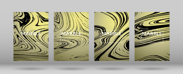 Set of  Covers with Gold Marble Texture. Gradient Vector Marble. Marble Textured Cool Cover, Party Flyers, Business Card, Poster Design, Futurist Title Page.