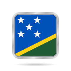 Flag of Solomon Islands. Metallic square button.