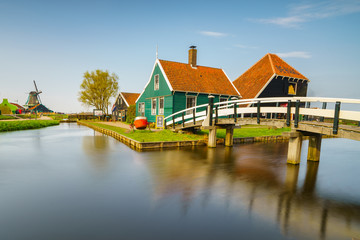 Fototapeta na wymiar Historic Houses and Windmills of Zaanse Schans in the Netherlands
