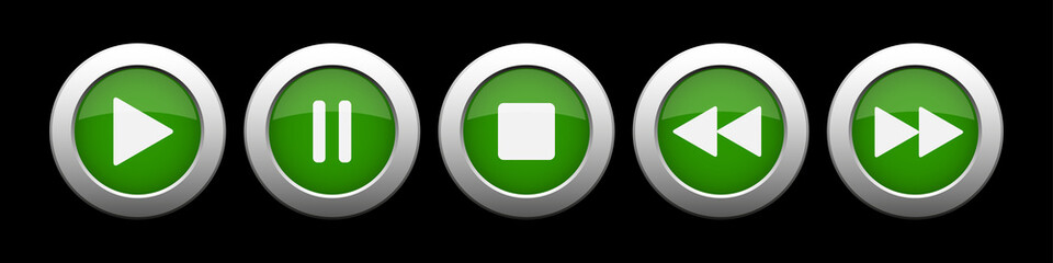 green metallic music control buttons set