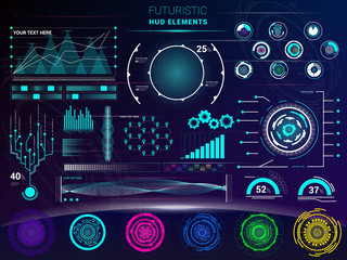 Interface vector interfaced spacepanel and hud dashboard futuristicwith interfacing hologram technology on digital bar interfacial screen on spaceship illustration set © creativeteam
