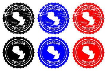 Obraz premium Paraguay - rubber stamp - vector, Republic of Paraguay map pattern - sticker - black, blue and red