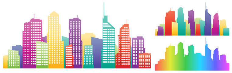 Colorful city panorama. 
illustration of flat colored silhouettes of buildings