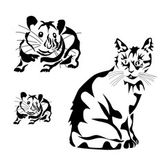 Vector illustration of a cat stencil, tattoo.