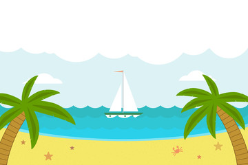 Vector beach background with sea and palm trees.