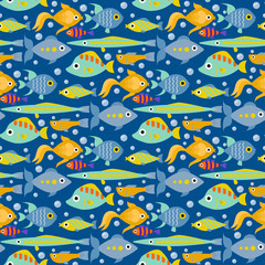 Aquarium ocean fish underwater bowl tropical aquatic animals water nature pet characters seamless pattern background vector illustration