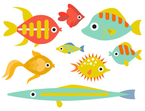 Aquarium ocean fish underwater bowl tropical aquatic animals water nature pet characters vector illustration