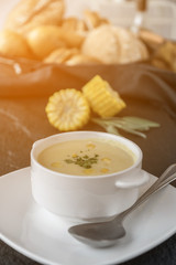 Corn soup in bowl