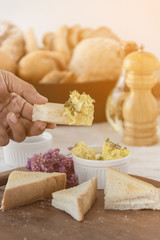 toasts with hard boiled eggs and mustard,