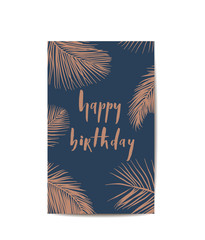 Happy birthday - brush lettering card with palm leaves vector.Ty