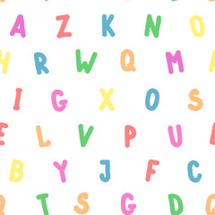 Simple seamless pattern english colorful alphabet. Cute letter. Hand drawing.