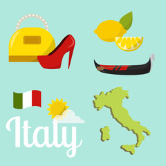 Italy travel map vector attraction tourist symbols sightseeing world italian architecture elements illustration.
