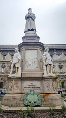 Milan Italy. April 15th, 2018. Leonardo da Vinci statue