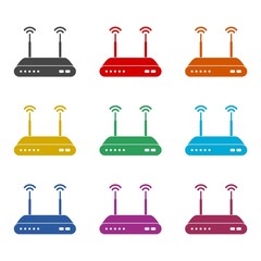 Wireless router icon, color icons set