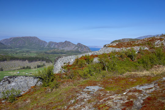 On a trip to the mountain Kauarpallen in great weather Bronnoy county Northern Norway	