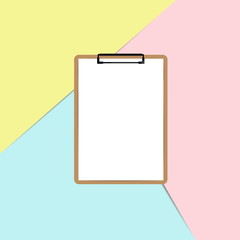 Clipboard with white sheet on pastel color background, Minimal concept vector.