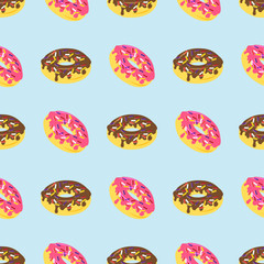 Desserts-seamless pattern background with mouth-watering donuts, vector illustration