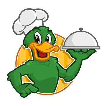 Vector of Duck Chef character holding plate