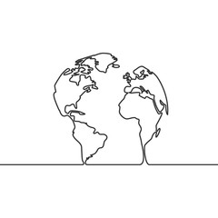 Vector image of a continuous line drawing globe of the earth.