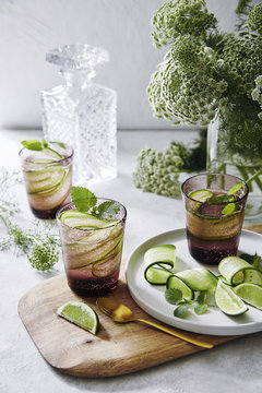 Mint, Cucumber And Gin Cocktails.