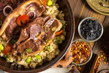 Roasted Lamb Loin Chops with Couscous and Soybean