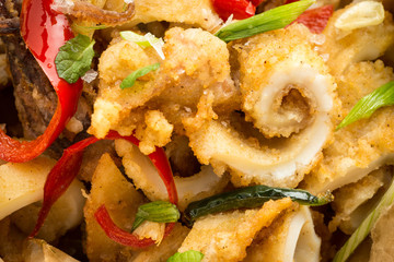Fried Squids with Chili Pepper and Mint Leaves