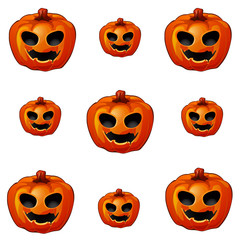 Set of ripe pumpkin with eyes and mouth, Jack-o-Lanterns. Attribute of the holiday of Halloween. Sketch for holiday cards, posters or invitations to the party. Vector illustration.