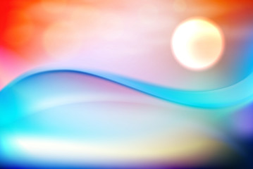 Colorful bakcground with water wave in sunset time. EPS10 vector.