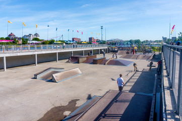 Skatepark in Kaliningrad city. Extrem playground in city park 