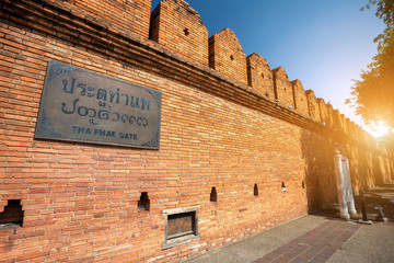 Tha Phae Gate Chiang Mai old city ancient wall and moat in Chiang Mai Northern Thailand