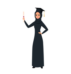 The happy graduate Arab girl student of the College or University. Islamic graduate woman holding a diploma in her hand. vector illustration isolated from white background