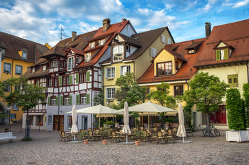 Typical square in Meersburg, Constance lake.Vintage houses and arquitecture in the old city of...